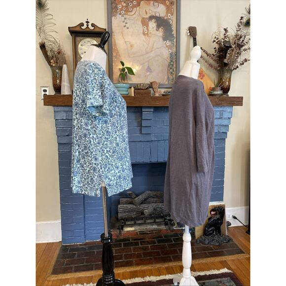 J Jill M Open Linen Cardigan Sweater Floral Pima Cotton Slub Knit T LOT of 2 Pc - Picture 3 of 12